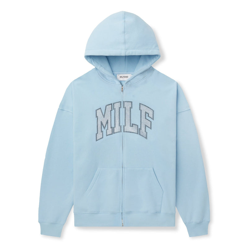 Rhinestone MILF Hoodie - Baby Blue - MILFDAD