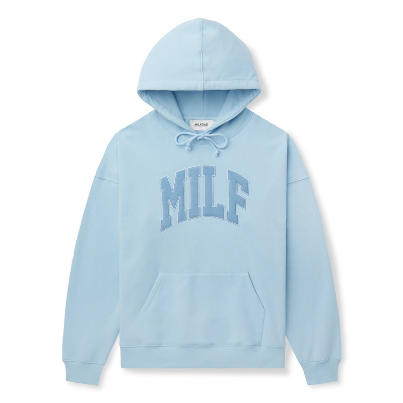The MILF Hoodie-Baby Blue Embroidered Arc Logo Sweatshirt