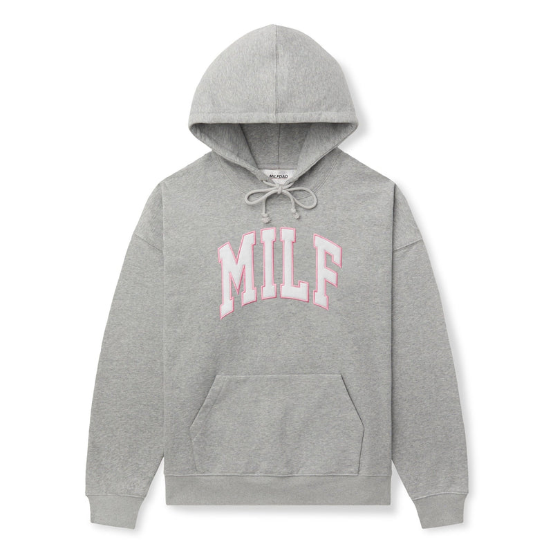 The MILF Hoodie-Grey Embroidered Arc Logo Sweatshirt