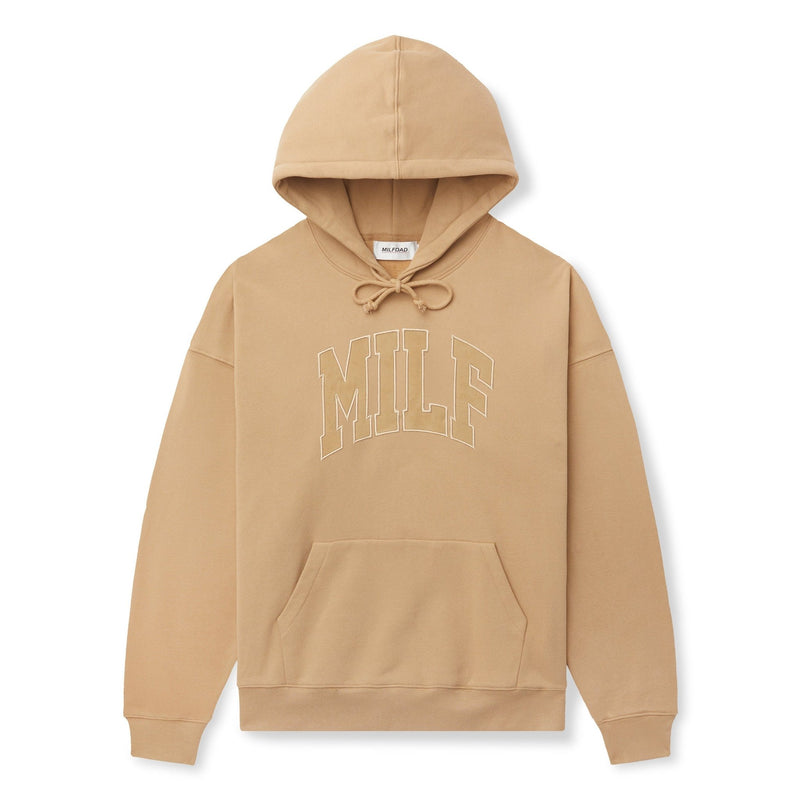 The MILF Hoodie-Khaki Embroidered Arc Logo Sweatshirt