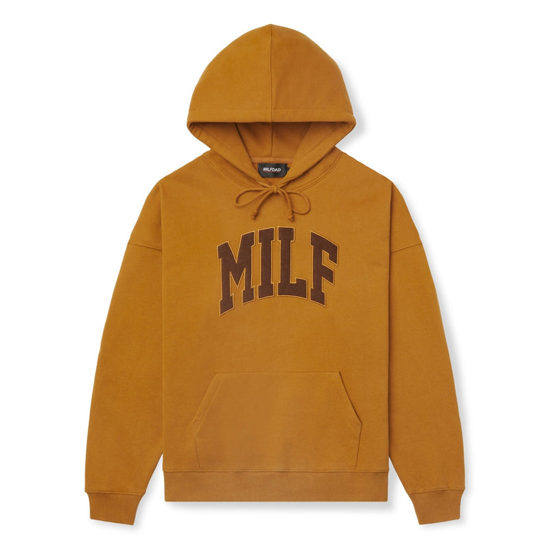 The MILF Hoodie-Light Brown Embroidered Arc Logo Sweatshirt