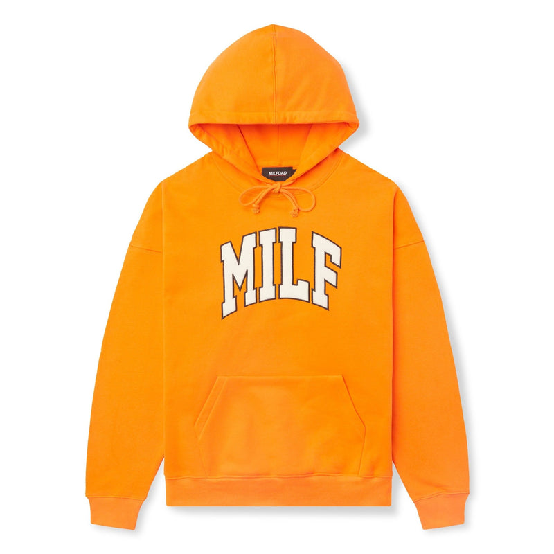 The MILF Hoodie-Orange Embroidered Arc Logo Sweatshirt