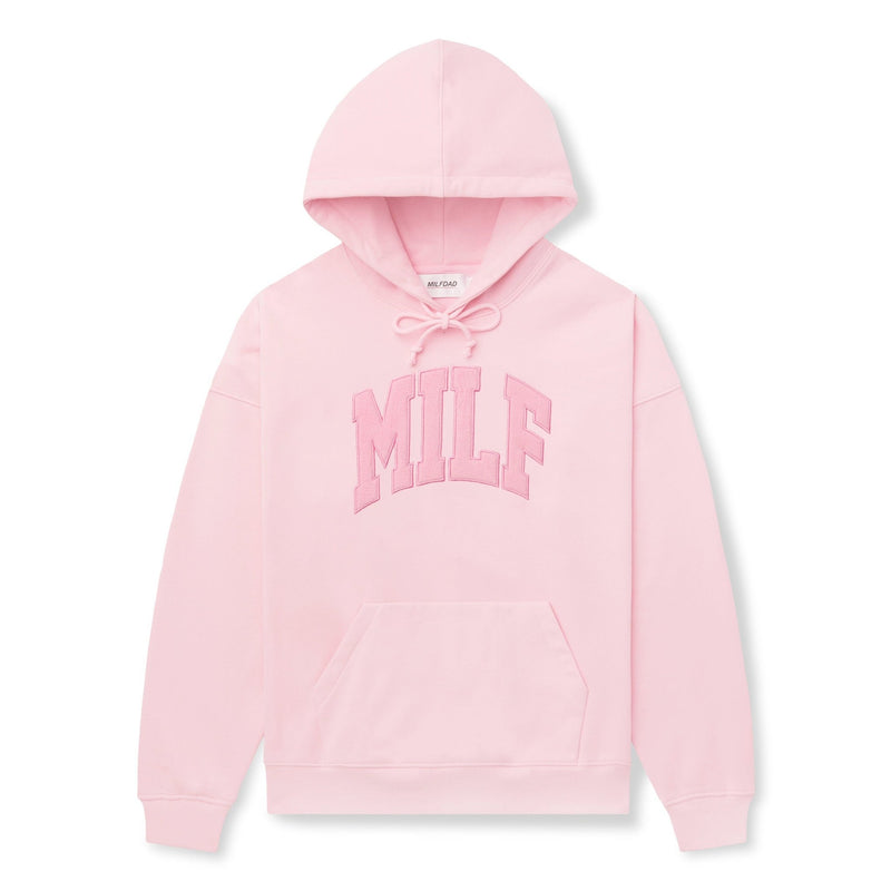 The MILF Hoodie-Pink Embroidered Arc Logo Sweatshirt