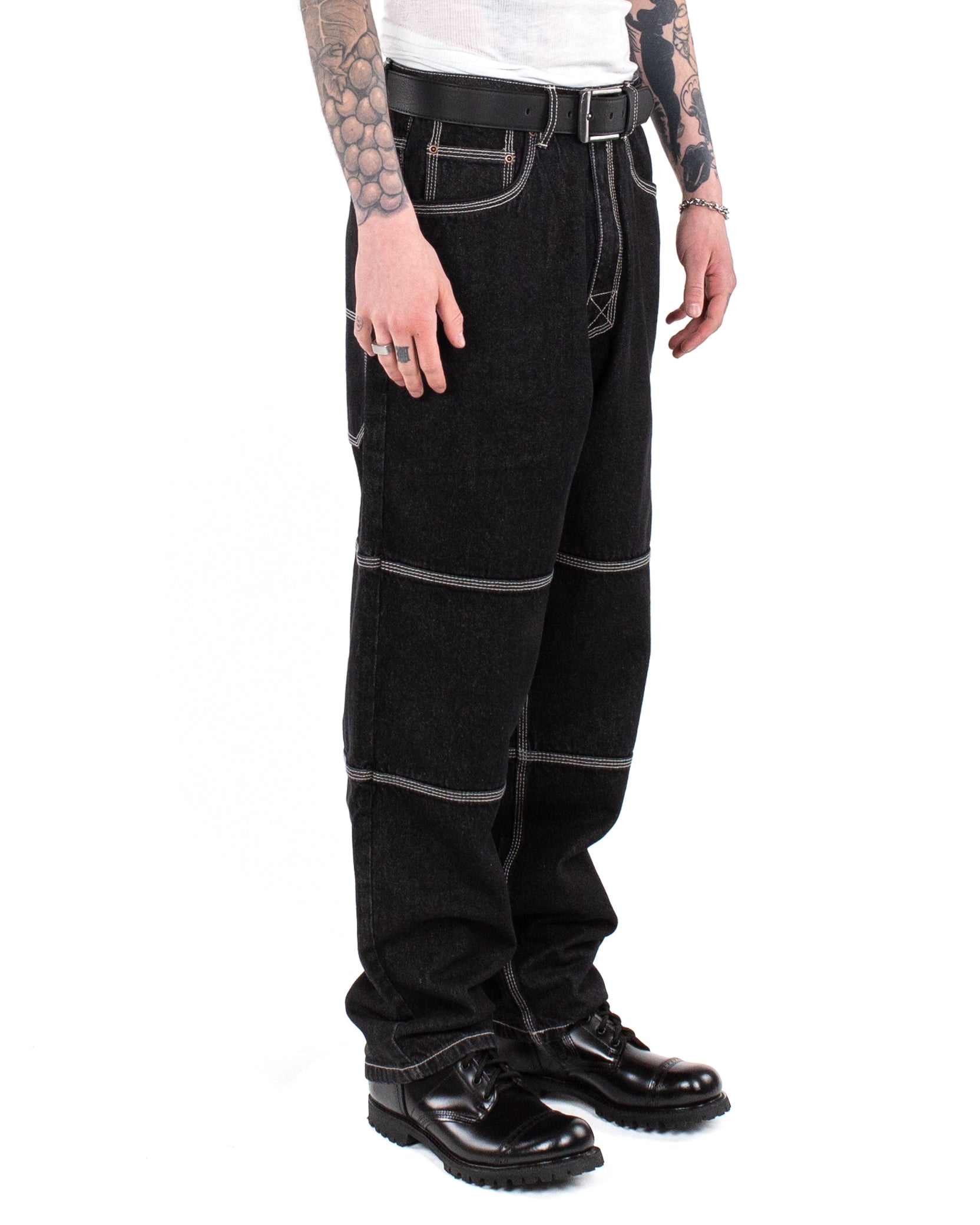 Triple Stitch Baggy Jeans - Black