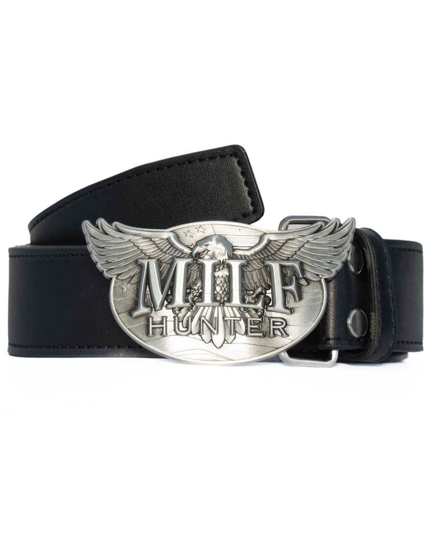 MILF Hunter Leather Belt - Black / Silver