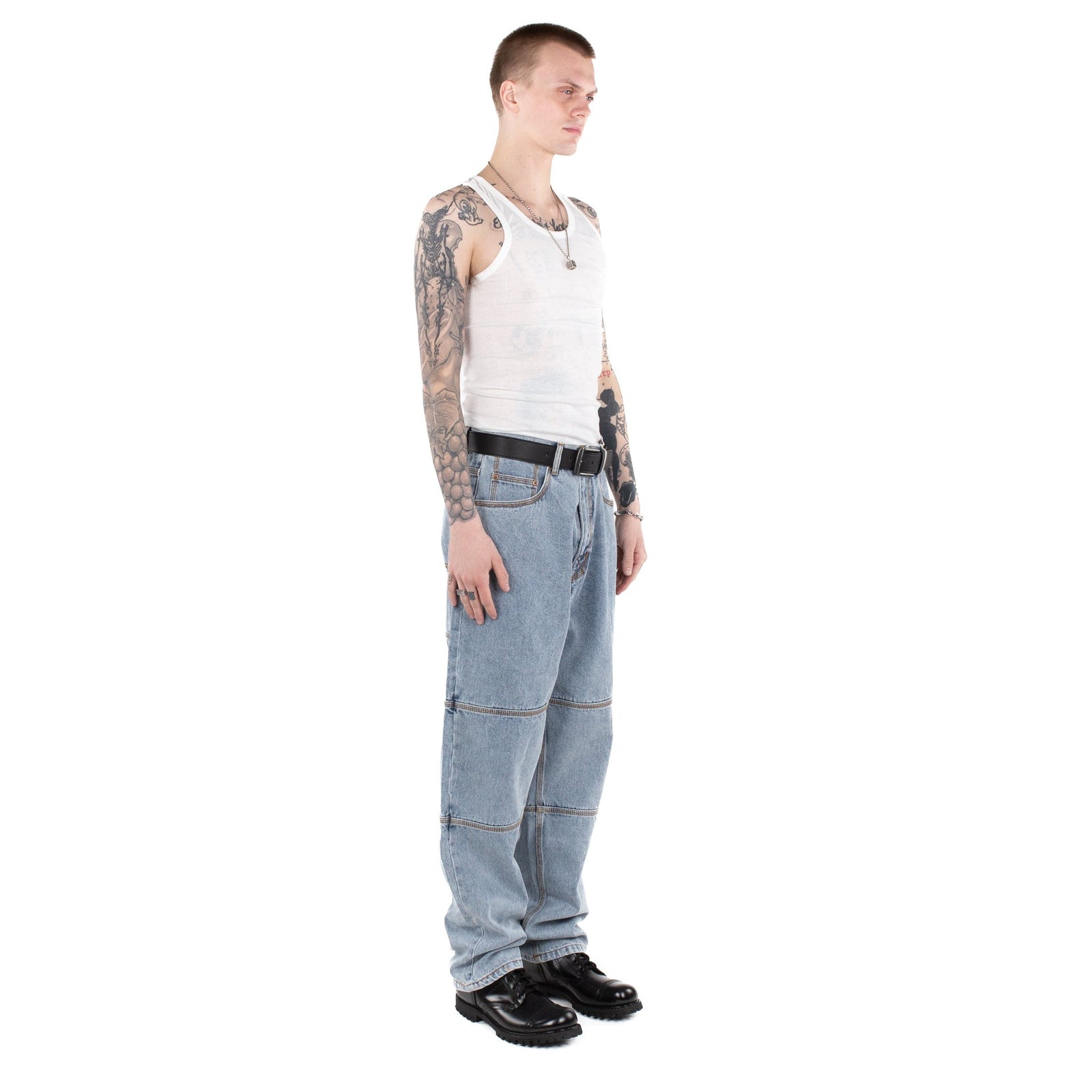 Triple Stitch Baggy Jeans - Light Blue