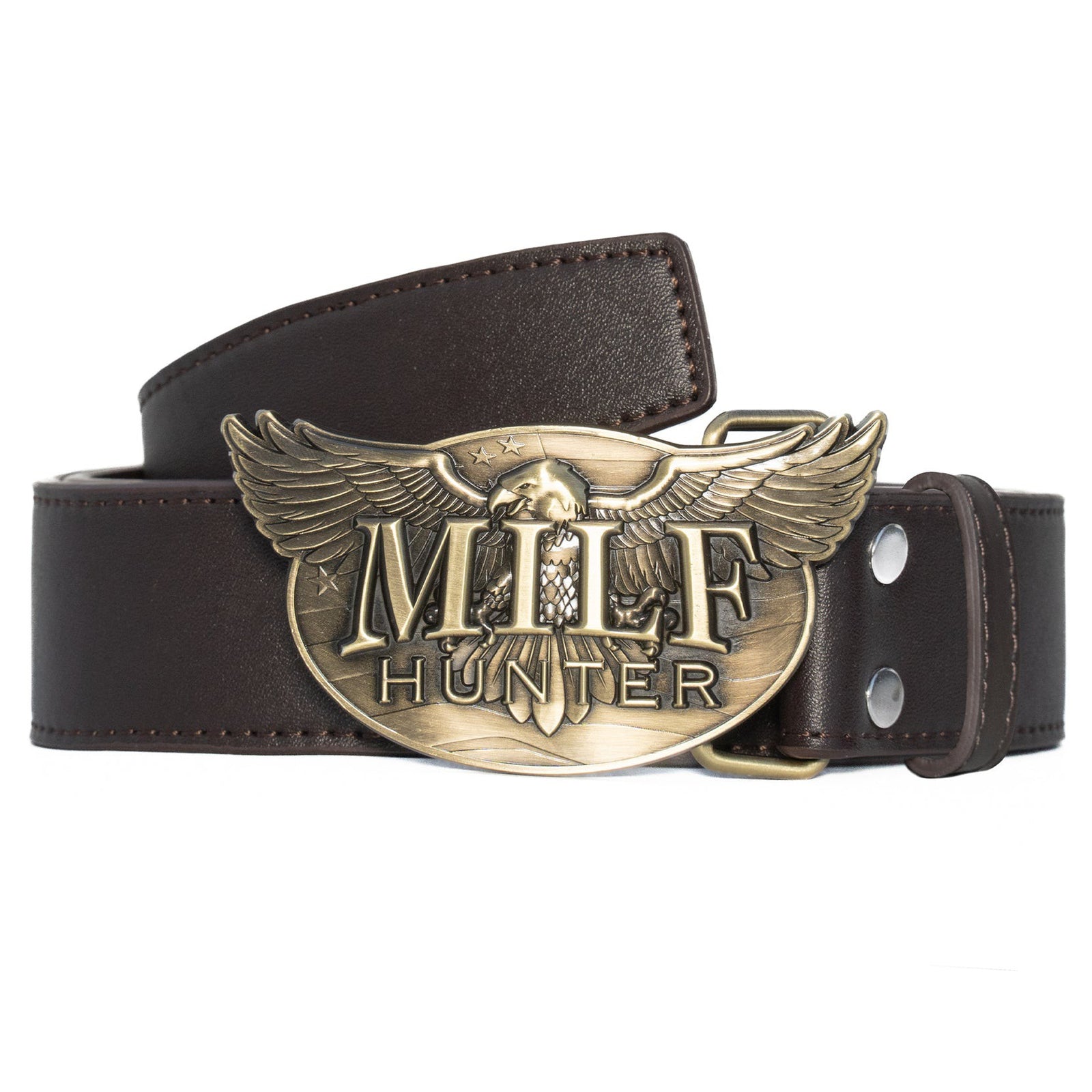 MILF Hunter Leather Belt - Brown / Bronze