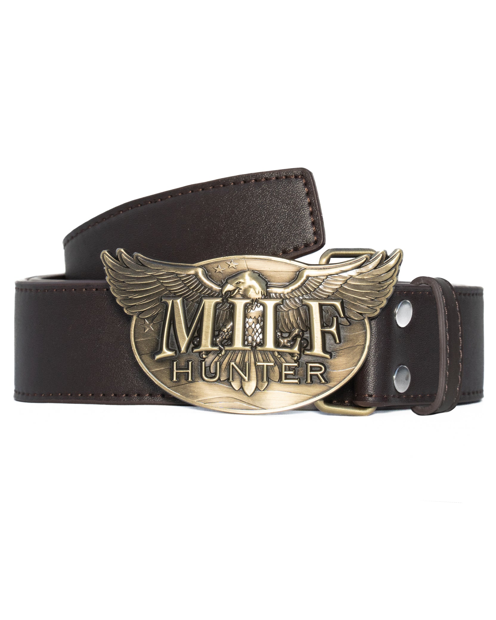 MILF Hunter Leather Belt - Brown / Bronze