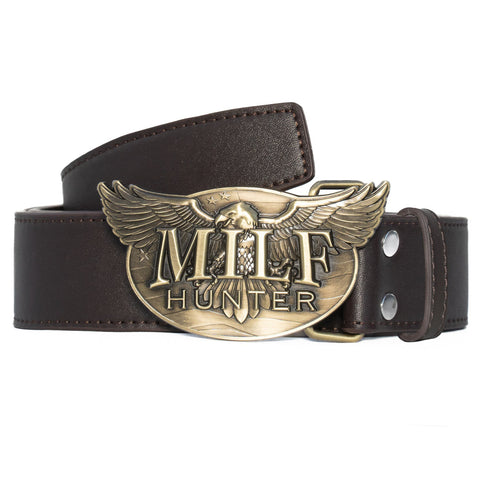 MILF Hunter Leather Belt - Brown / Bronze - - MILFDAD