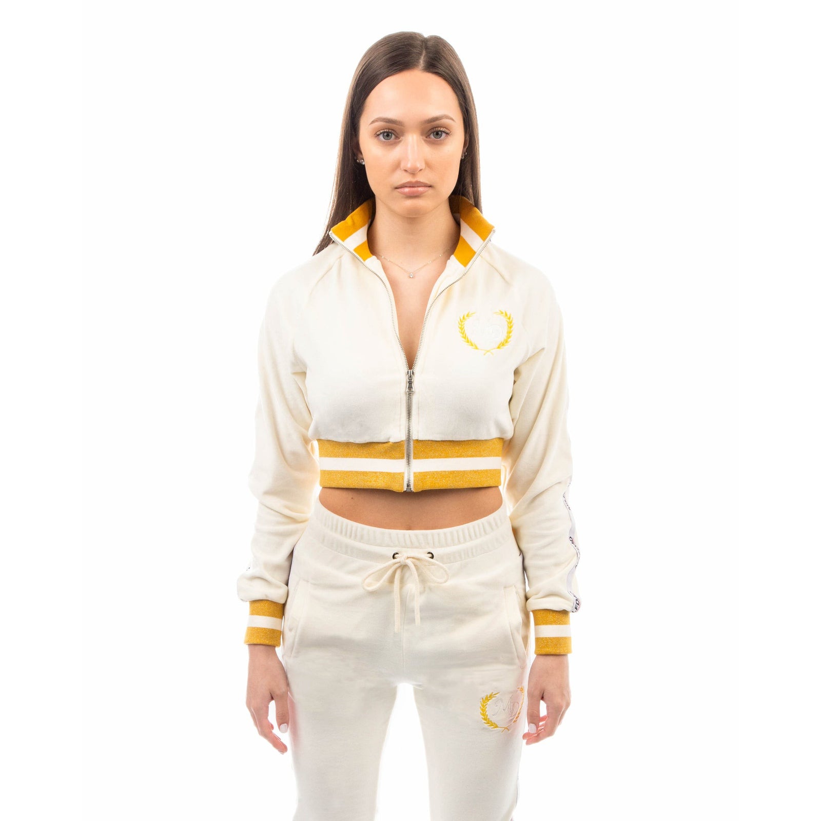 Velour Cropped Jacket - Cream / Gold