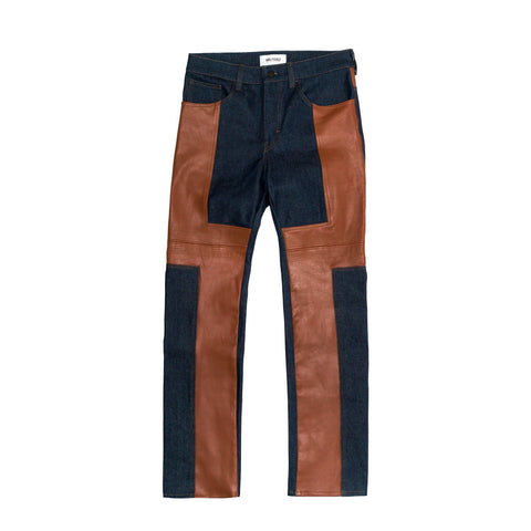 Leather Detail Denim - Indigo / Brown