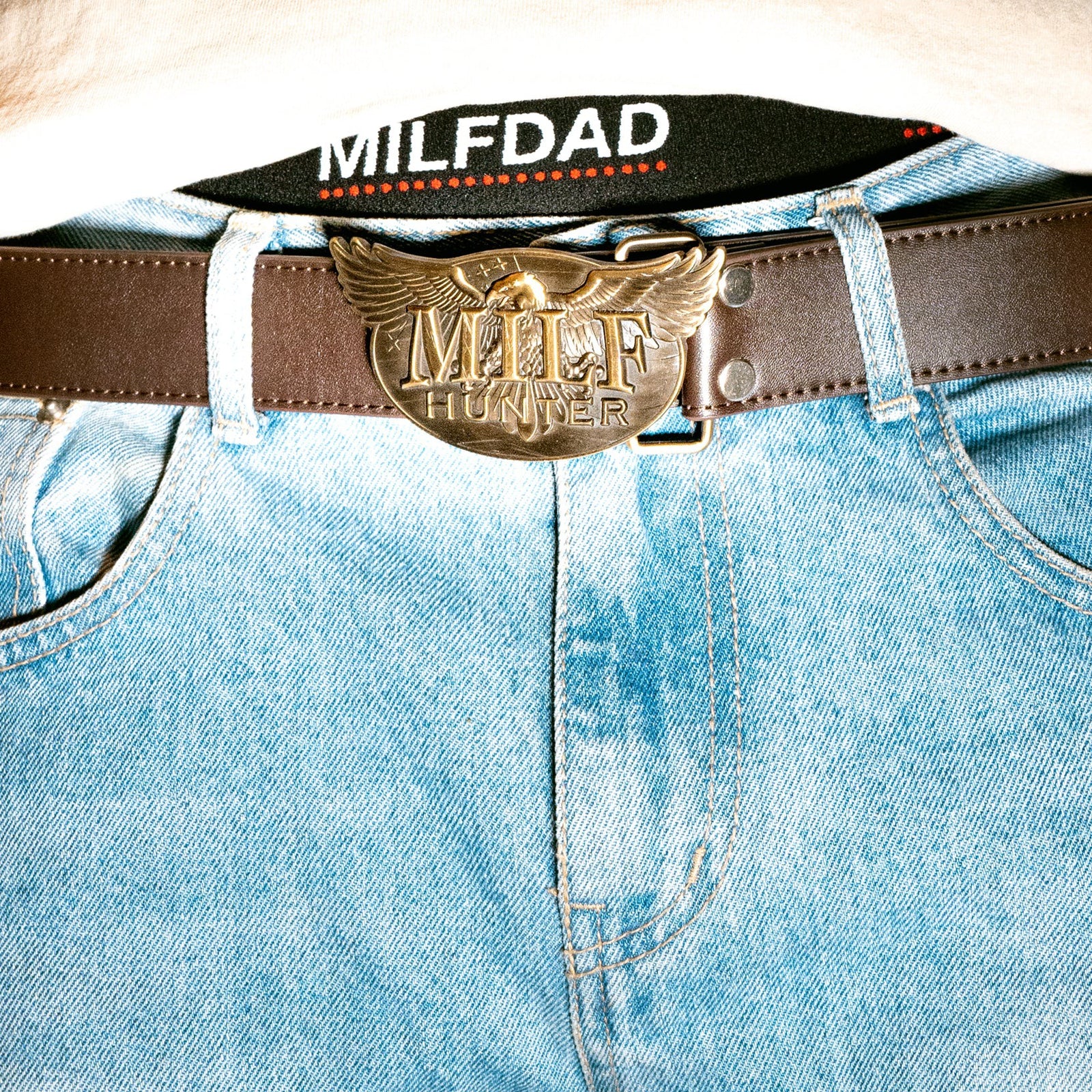 MILF Hunter Leather Belt - Brown / Bronze